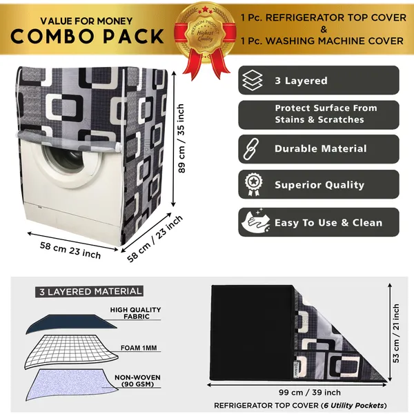 Black_3-Layer_PolyesterFront_Loading_Washing_Machine_Cover_&_Fridge_Top_Cover_Set_For_Home
