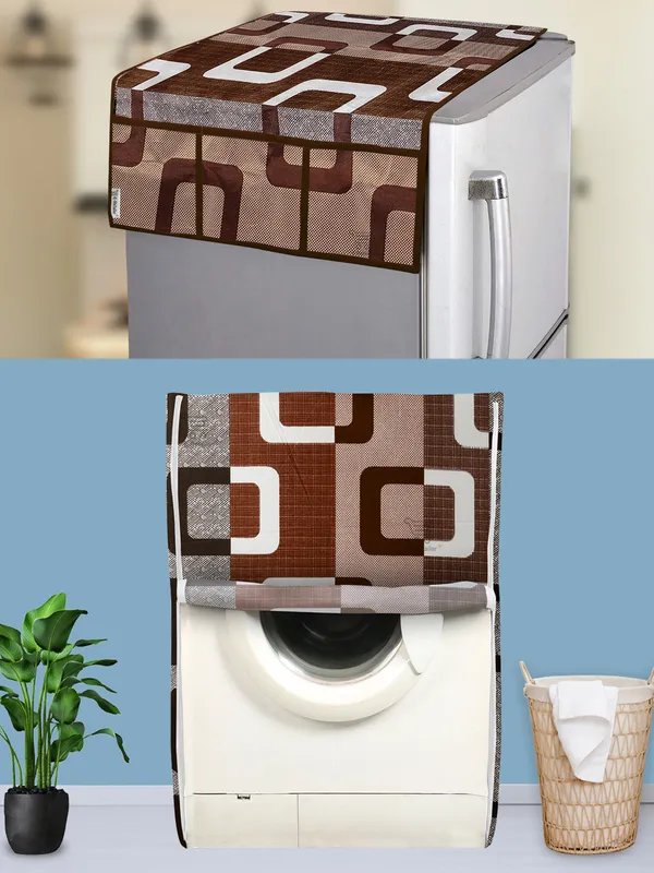 Brown_3-Layer_PolyesterFront_Loading_Washing_Machine_Cover_&_Fridge_Top_Cover_Set_For_Home