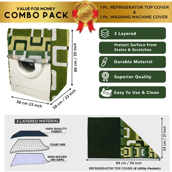 Green_3-Layer_PolyesterFront_Loading_Washing_Machine_Cover_&_Fridge_Top_Cover_Set_For_Home