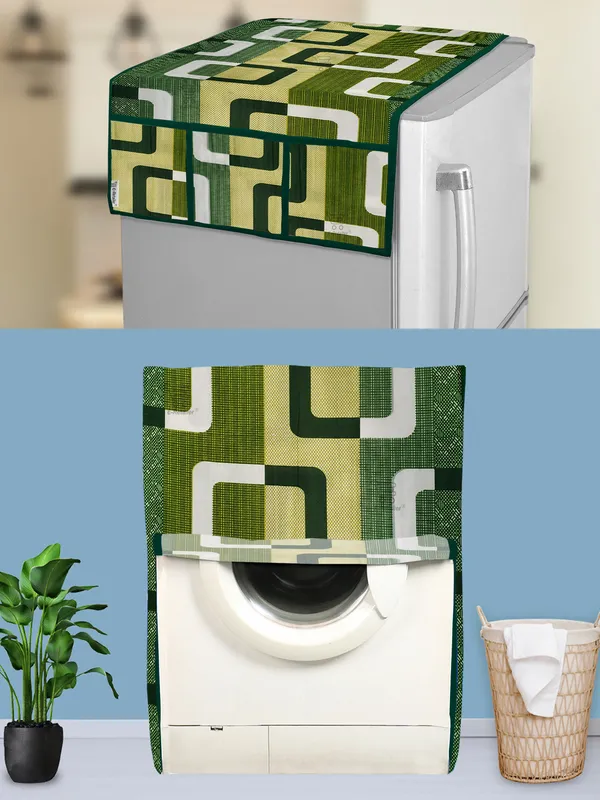 Green_3-Layer_PolyesterFront_Loading_Washing_Machine_Cover_&_Fridge_Top_Cover_Set_For_Home