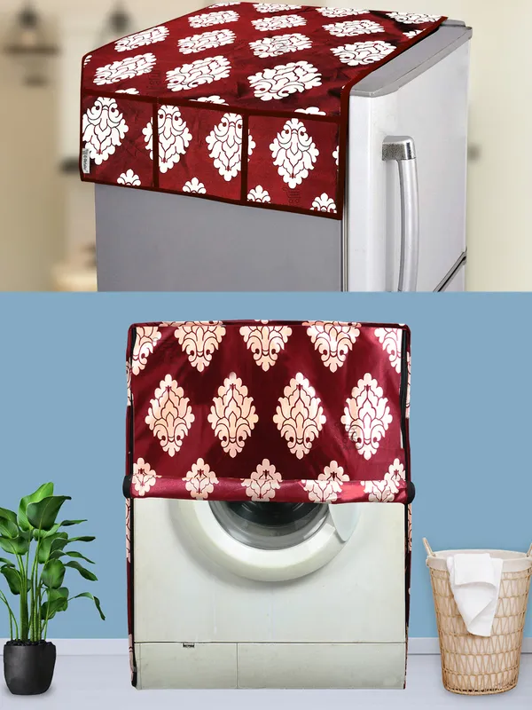 Maroon_3-Layer_PolyesterFront_Loading_Washing_Machine_Cover_&_Fridge_Top_Cover_Set_For_Home