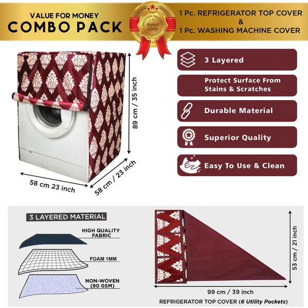 Maroon_3-Layer_PolyesterFront_Loading_Washing_Machine_Cover_&_Fridge_Top_Cover_Set_For_Home