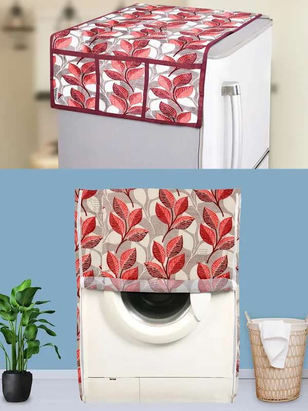 Pink_3-Layer_PolyesterFront_Loading_Washing_Machine_Cover_&_Fridge_Top_Cover_Set_For_Home