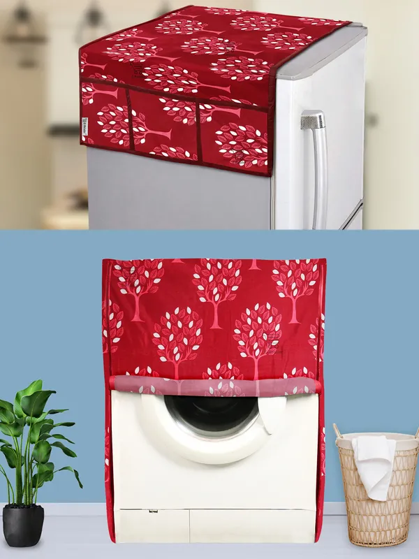 Maroon_3-Layer_PolyesterFront_Loading_Washing_Machine_Cover_&_Fridge_Top_Cover_Set_For_Home