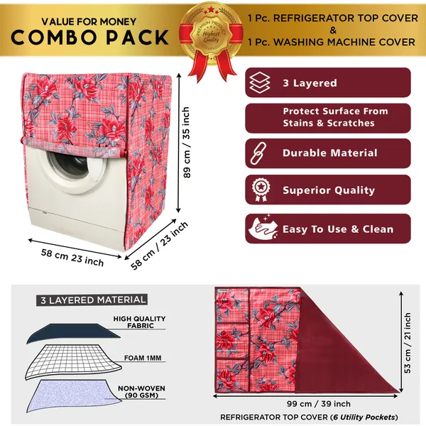 Red_3-Layer_PolyesterFront_Loading_Washing_Machine_Cover_&_Fridge_Top_Cover_Set_For_Home
