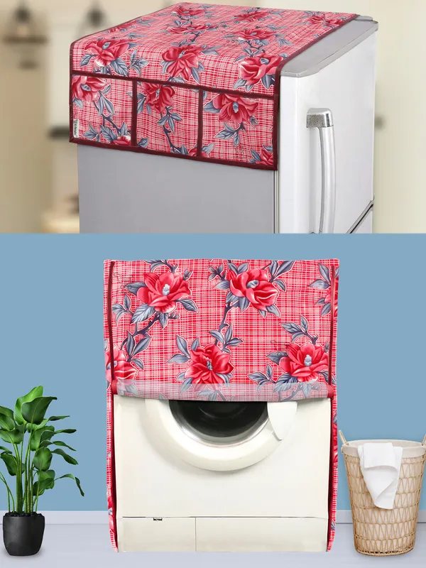 Red_3-Layer_PolyesterFront_Loading_Washing_Machine_Cover_&_Fridge_Top_Cover_Set_For_Home