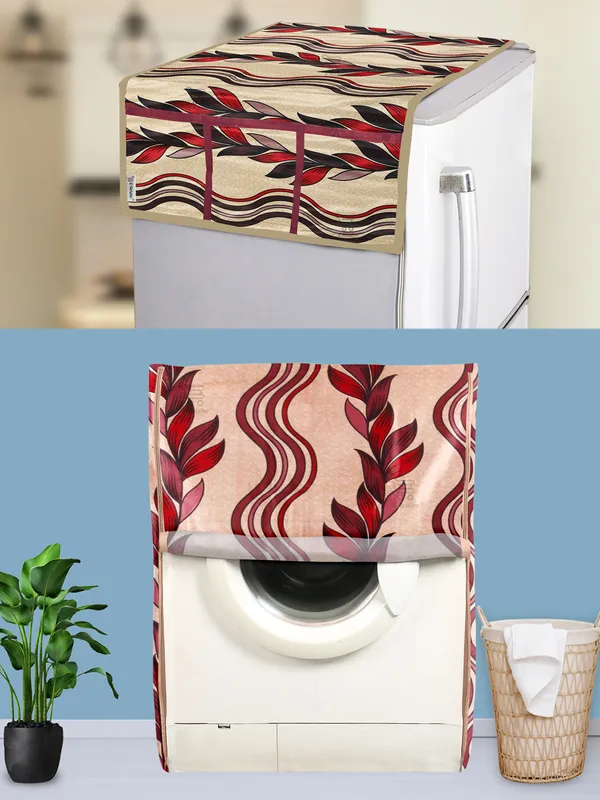 Red_3-Layer_PolyesterFront_Loading_Washing_Machine_Cover_&_Fridge_Top_Cover_Set_For_Home