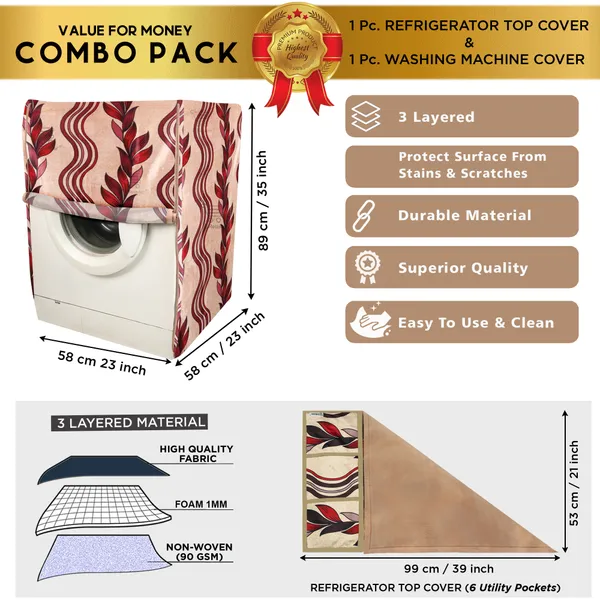 Red_3-Layer_PolyesterFront_Loading_Washing_Machine_Cover_&_Fridge_Top_Cover_Set_For_Home