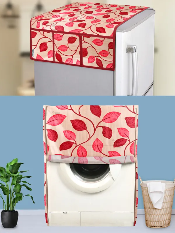Red_3-Layer_PolyesterFront_Loading_Washing_Machine_Cover_&_Fridge_Top_Cover_Set_For_Home