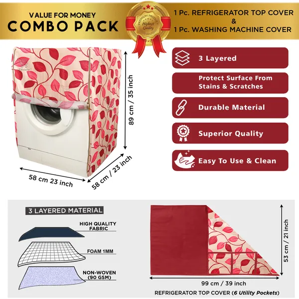 Red_3-Layer_PolyesterFront_Loading_Washing_Machine_Cover_&_Fridge_Top_Cover_Set_For_Home