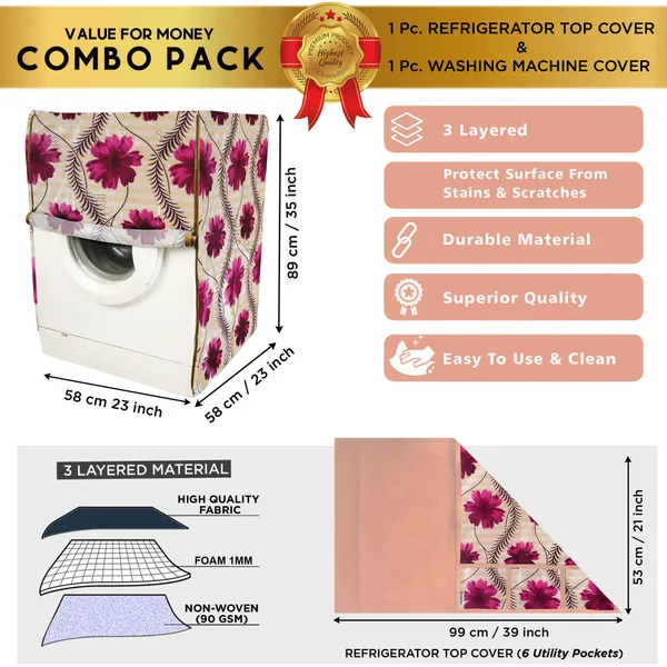 Red_3-Layer_PolyesterFront_Loading_Washing_Machine_Cover_&_Fridge_Top_Cover_Set_For_Home