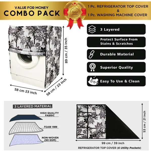 Black_3-Layer_PolyesterFront_Loading_Washing_Machine_Cover_&_Fridge_Top_Cover_Set_For_Home