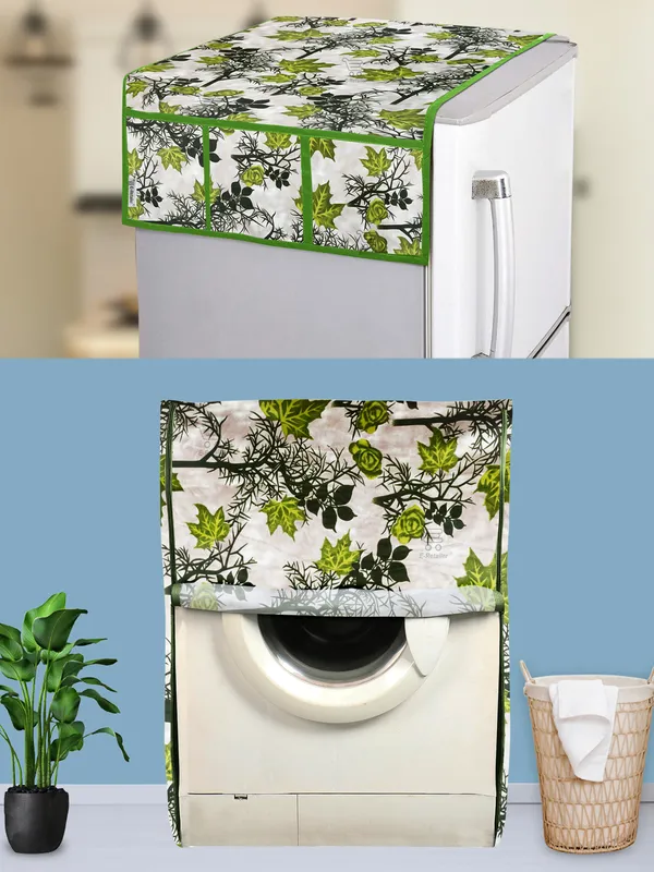 Green_3-Layer_PolyesterFront_Loading_Washing_Machine_Cover_&_Fridge_Top_Cover_Set_For_Home