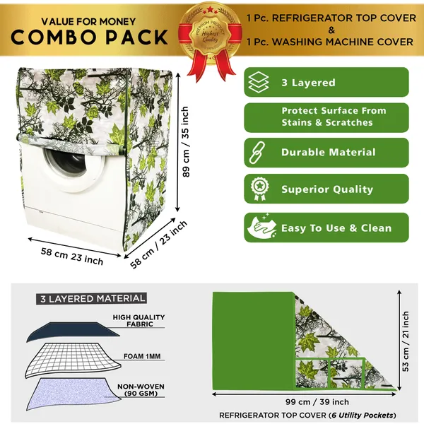 Green_3-Layer_PolyesterFront_Loading_Washing_Machine_Cover_&_Fridge_Top_Cover_Set_For_Home