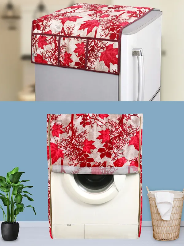 Red_3-Layer_PolyesterFront_Loading_Washing_Machine_Cover_&_Fridge_Top_Cover_Set_For_Home