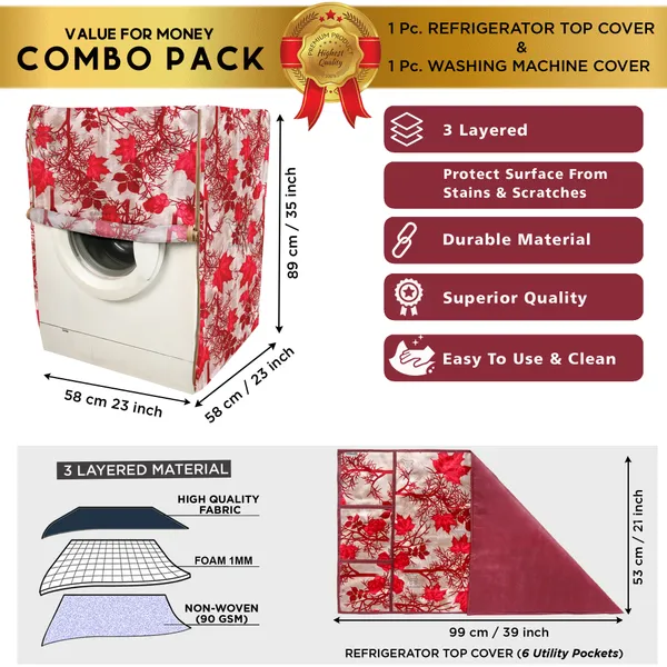 Red_3-Layer_PolyesterFront_Loading_Washing_Machine_Cover_&_Fridge_Top_Cover_Set_For_Home