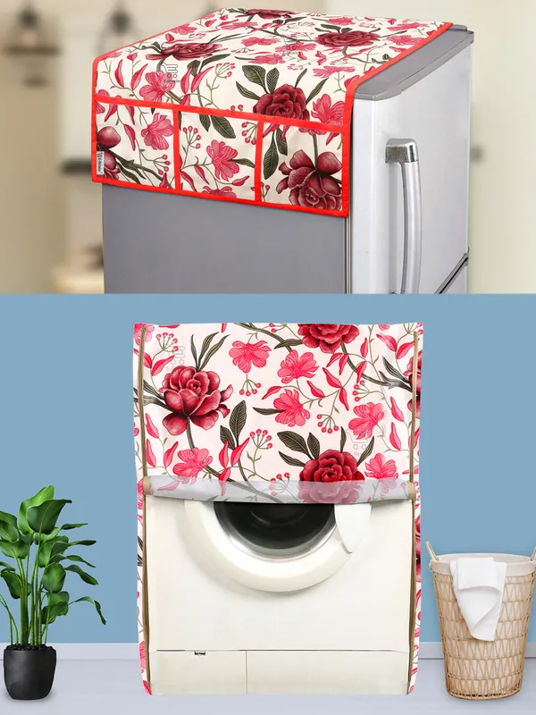 Red_3-Layer_PolyesterFront_Loading_Washing_Machine_Cover_&_Fridge_Top_Cover_Set_For_Home