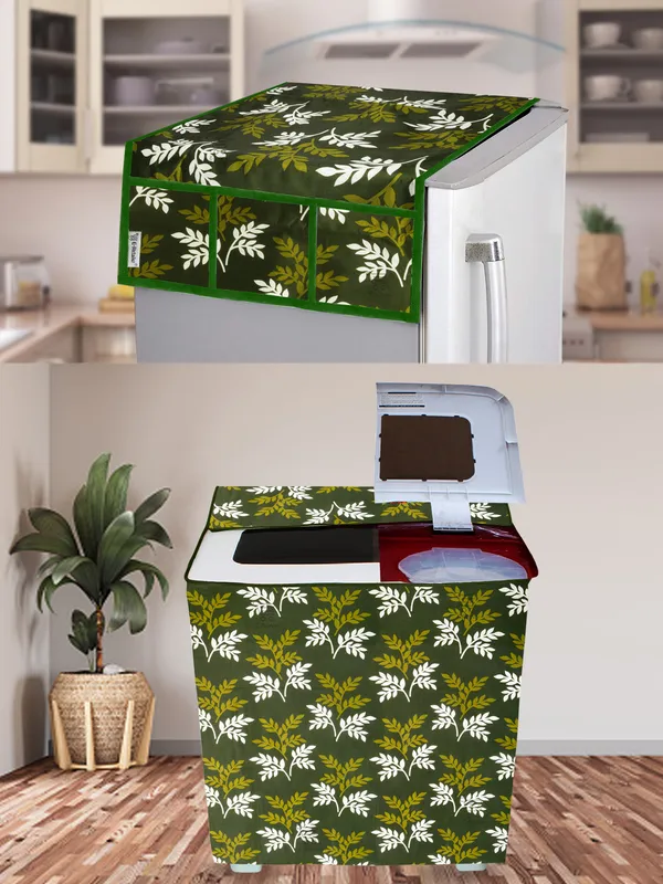 Green_3-Layer_PolyesterSemi-Automatic_Washing_Machine_Cover_&_Fridge_Top_Cover_Set_For_Home