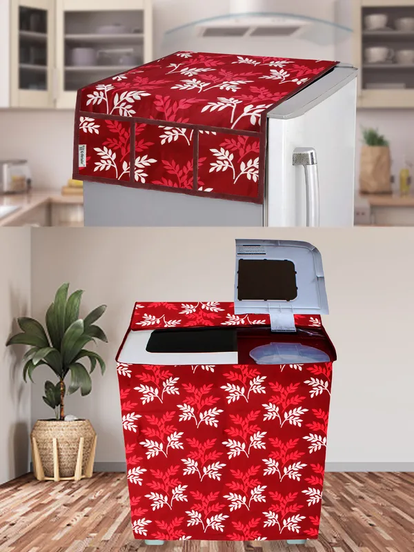 Maroon_3-Layer_PolyesterSemi-Automatic_Washing_Machine_Cover_&_Fridge_Top_Cover_Set_For_Home