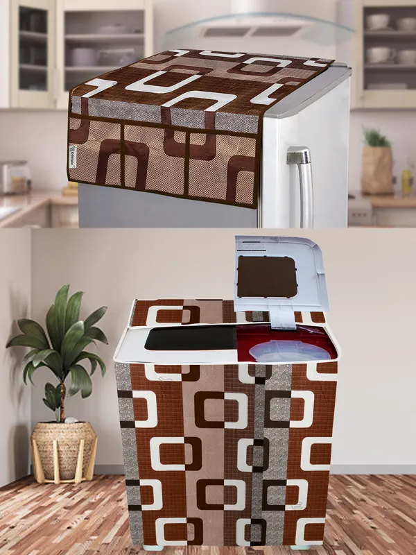 Brown_3-Layer_PolyesterSemi-Automatic_Washing_Machine_Cover_&_Fridge_Top_Cover_Set_For_Home