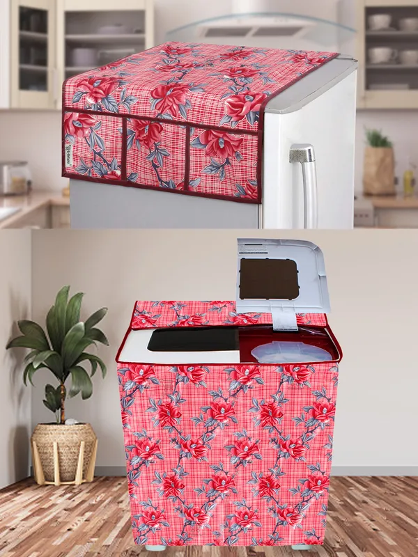 Red_3-Layer_PolyesterSemi-Automatic_Washing_Machine_Cover_&_Fridge_Top_Cover_Set_For_Home