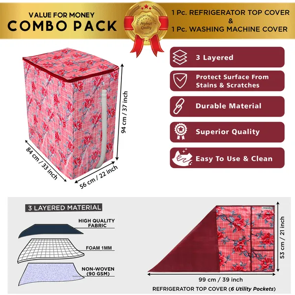 Red_3-Layer_PolyesterSemi-Automatic_Washing_Machine_Cover_&_Fridge_Top_Cover_Set_For_Home