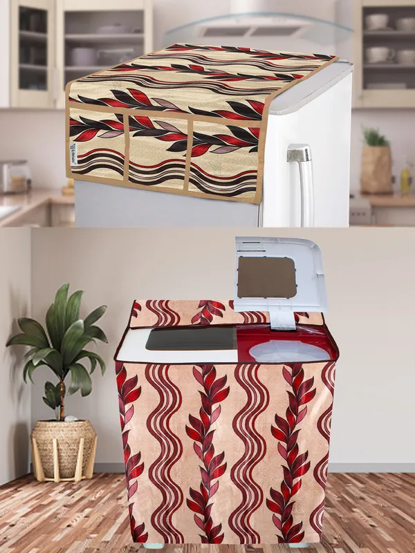 Red_3-Layer_PolyesterSemi-Automatic_Washing_Machine_Cover_&_Fridge_Top_Cover_Set_For_Home