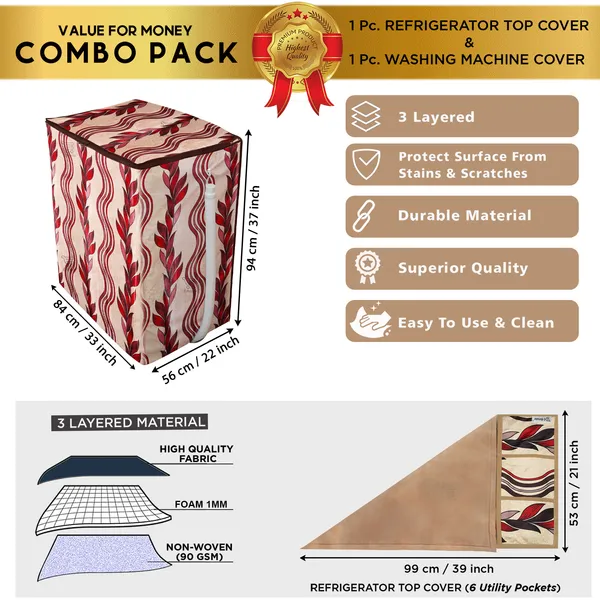 Red_3-Layer_PolyesterSemi-Automatic_Washing_Machine_Cover_&_Fridge_Top_Cover_Set_For_Home