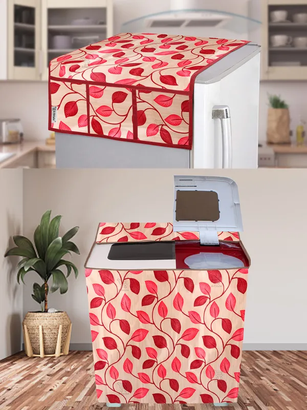 Red_3-Layer_PolyesterSemi-Automatic_Washing_Machine_Cover_&_Fridge_Top_Cover_Set_For_Home