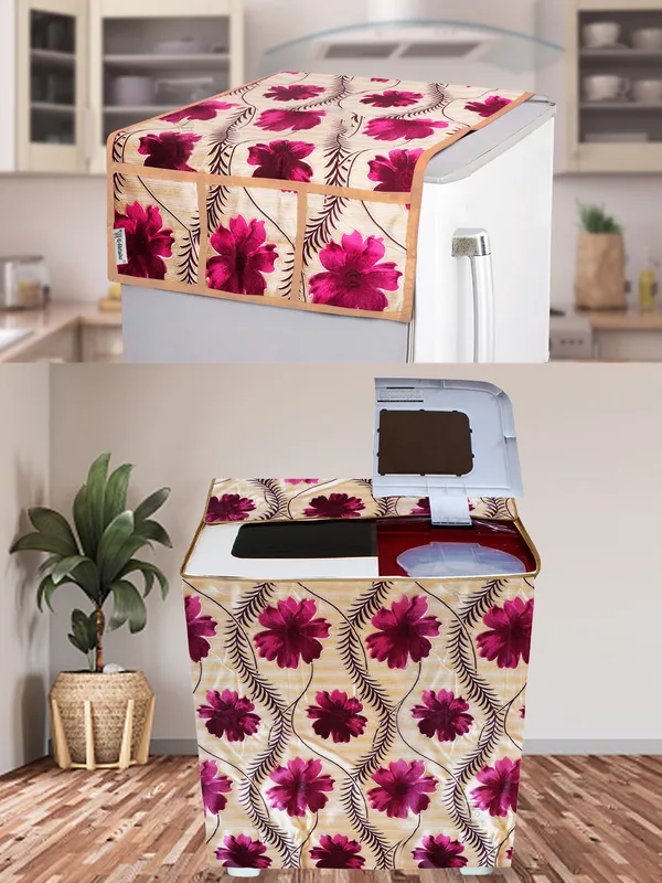 Red_3-Layer_PolyesterSemi-Automatic_Washing_Machine_Cover_&_Fridge_Top_Cover_Set_For_Home