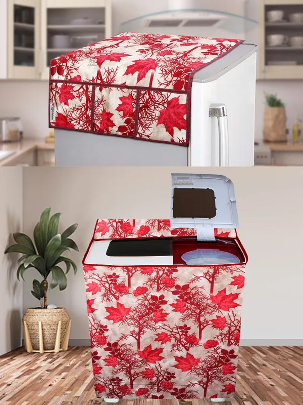 Red_3-Layer_PolyesterSemi-Automatic_Washing_Machine_Cover_&_Fridge_Top_Cover_Set_For_Home