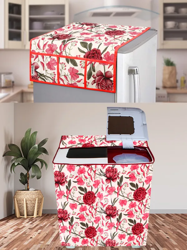 Red_3-Layer_PolyesterSemi-Automatic_Washing_Machine_Cover_&_Fridge_Top_Cover_Set_For_Home