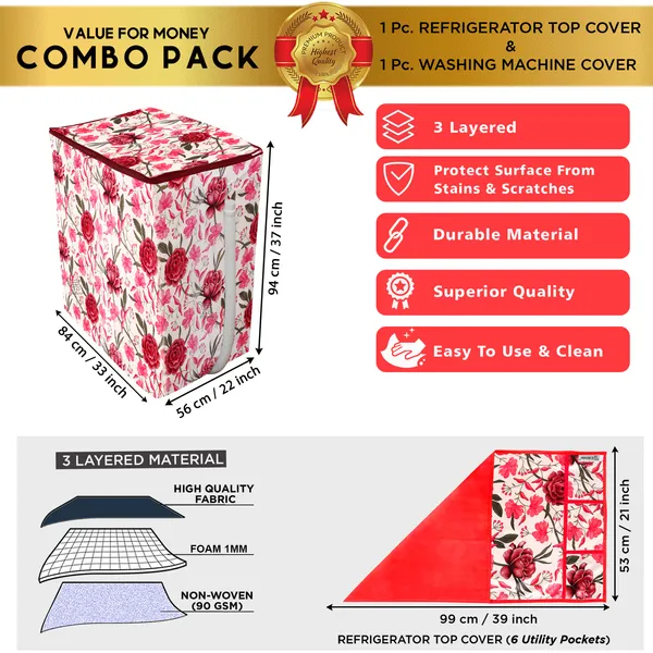 Red_3-Layer_PolyesterSemi-Automatic_Washing_Machine_Cover_&_Fridge_Top_Cover_Set_For_Home