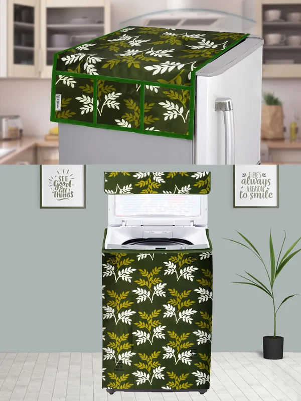 Green_3-Layer_PolyesterTop_Load_And_Fully_Automatic_Washing_Machine_Cover_&_Fridge_Top_Cover_Set_For_Home