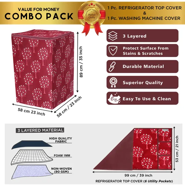 Maroon_3-Layer_PolyesterTop_Load_And_Fully_Automatic_Washing_Machine_Cover_&_Fridge_Top_Cover_Set_For_Home