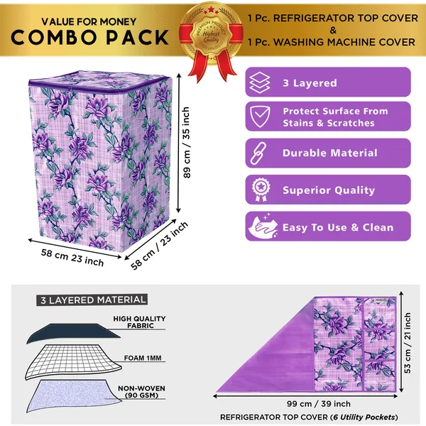 Purple_3-Layer_PolyesterTop_Load_And_Fully_Automatic_Washing_Machine_Cover_&_Fridge_Top_Cover_Set_For_Home
