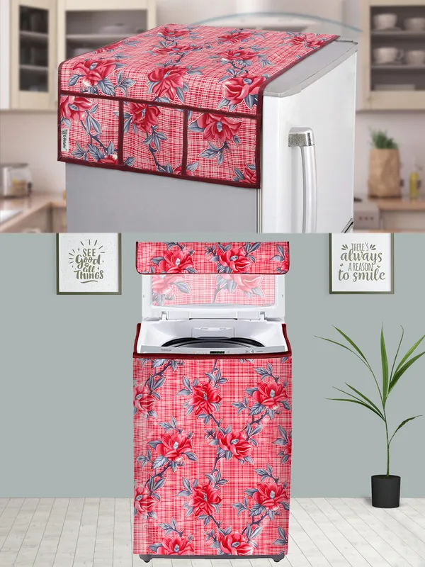 Red_3-Layer_PolyesterTop_Load_And_Fully_Automatic_Washing_Machine_Cover_&_Fridge_Top_Cover_Set_For_Home