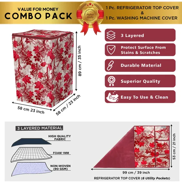 Red_3-Layer_PolyesterTop_Load_And_Fully_Automatic_Washing_Machine_Cover_&_Fridge_Top_Cover_Set_For_Home