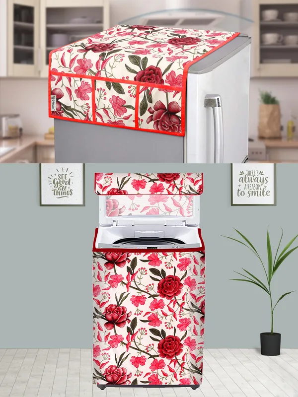 Red_3-Layer_PolyesterTop_Load_And_Fully_Automatic_Washing_Machine_Cover_&_Fridge_Top_Cover_Set_For_Home