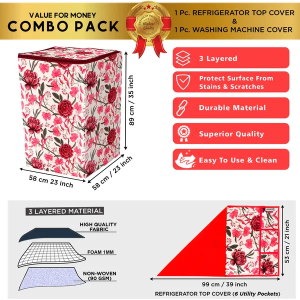Red_3-Layer_PolyesterTop_Load_And_Fully_Automatic_Washing_Machine_Cover_&_Fridge_Top_Cover_Set_For_Home