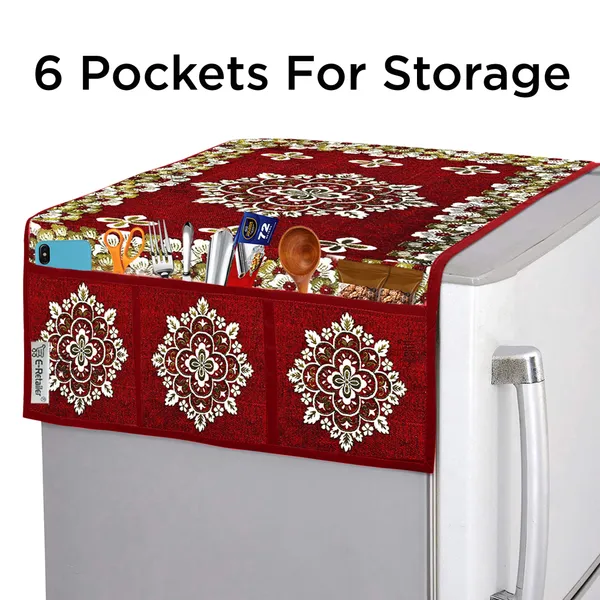 Maroon_Polyester_Fabric_Fridge_Top_Cover_For_Home