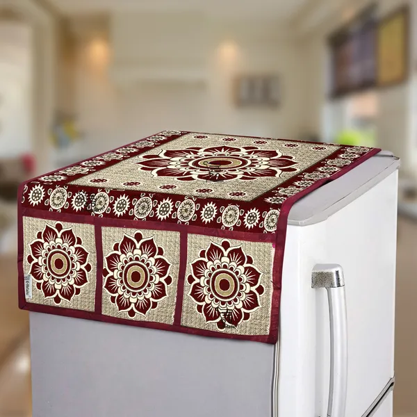 Maroon_Polyester_Fabric_Fridge_Top_Cover_For_Home