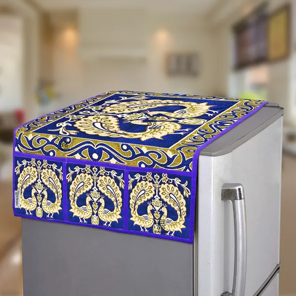 Blue_Polyester_Fabric_Fridge_Top_Cover_For_Home