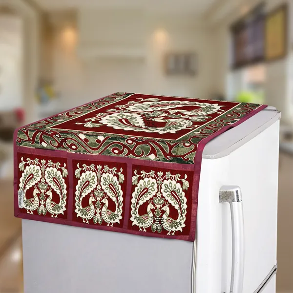 Maroon_Polyester_Fabric_Fridge_Top_Cover_For_Home