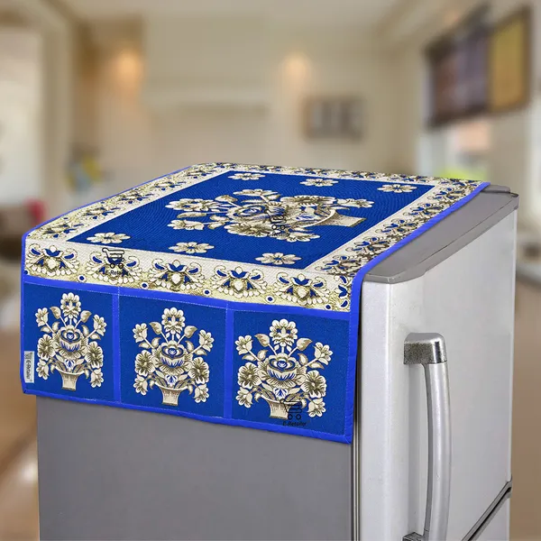 Blue_Polyester_Fabric_Fridge_Top_Cover_For_Home