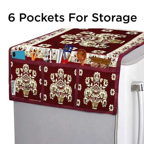 Maroon_Polyester_Fabric_Fridge_Top_Cover_For_Home
