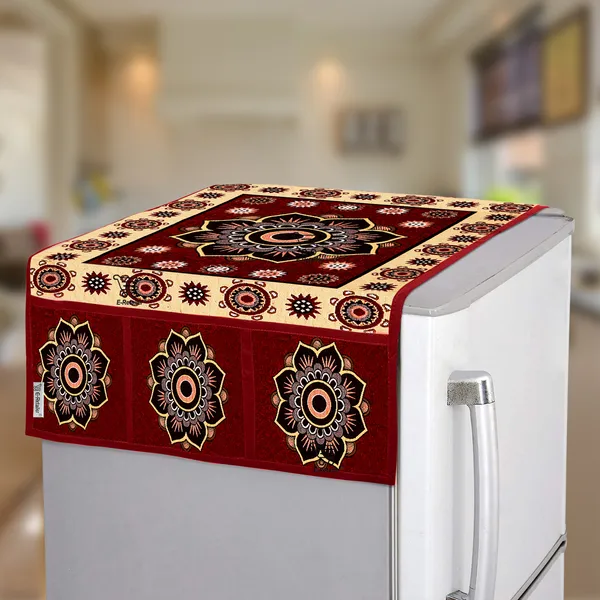 Maroon_Polyester_Fabric_Fridge_Top_Cover_For_Home