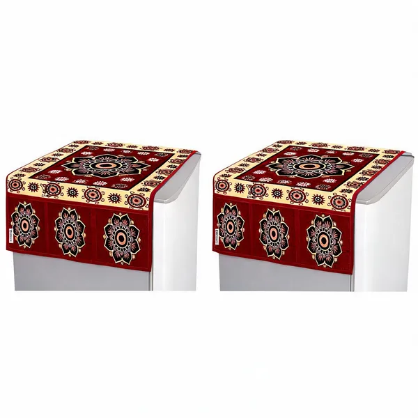 Maroon_Polyester_Fabric_Fridge_Top_Cover_For_Home