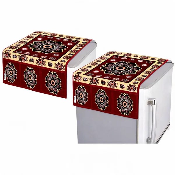 Maroon_Polyester_Fabric_Fridge_Top_Cover_For_Home