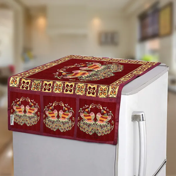 Red_Polyester_Fabric_Fridge_Top_Cover_For_Home